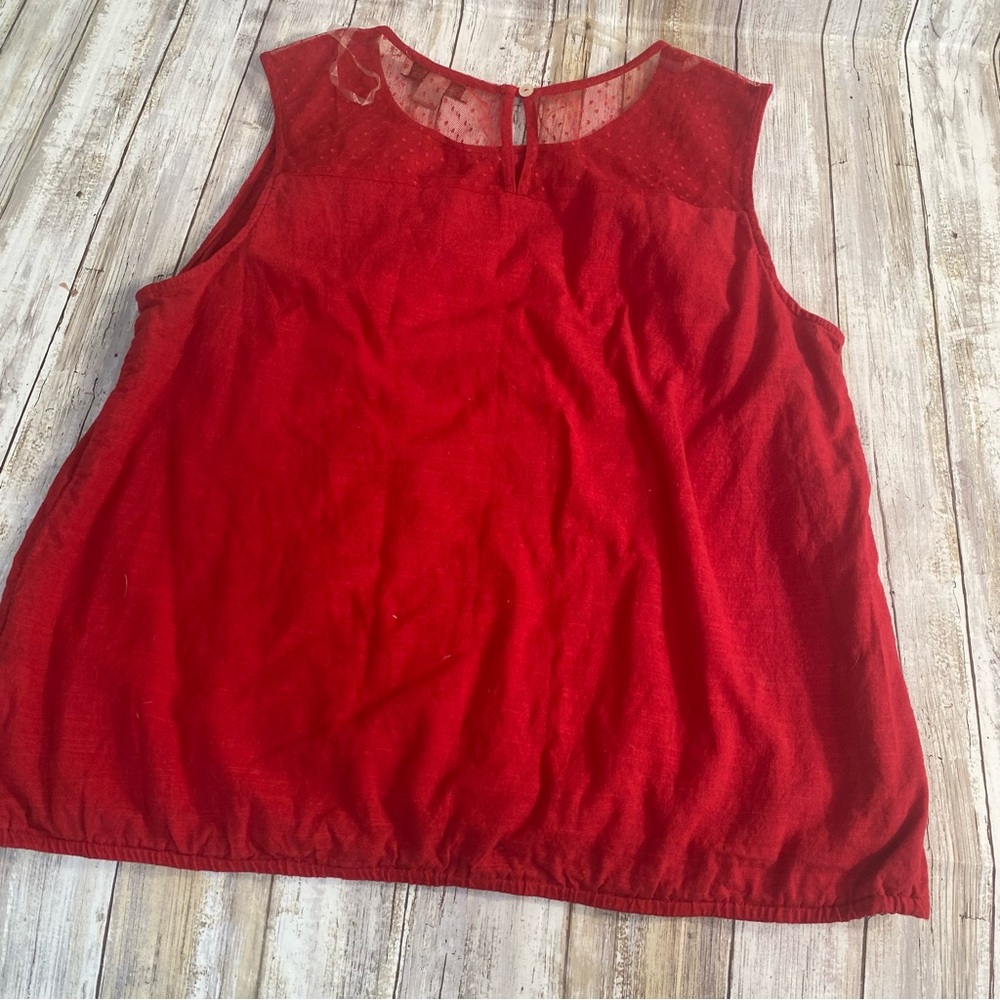 Vintage America 100% Cotton Red Lace Front Sleeveless Top Sz XL